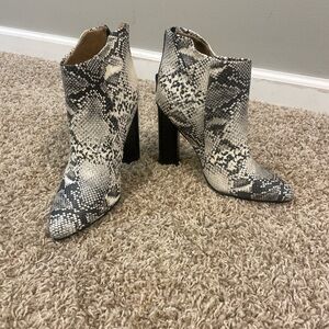 Qupid Black and White Snakeskin Heeled Boots